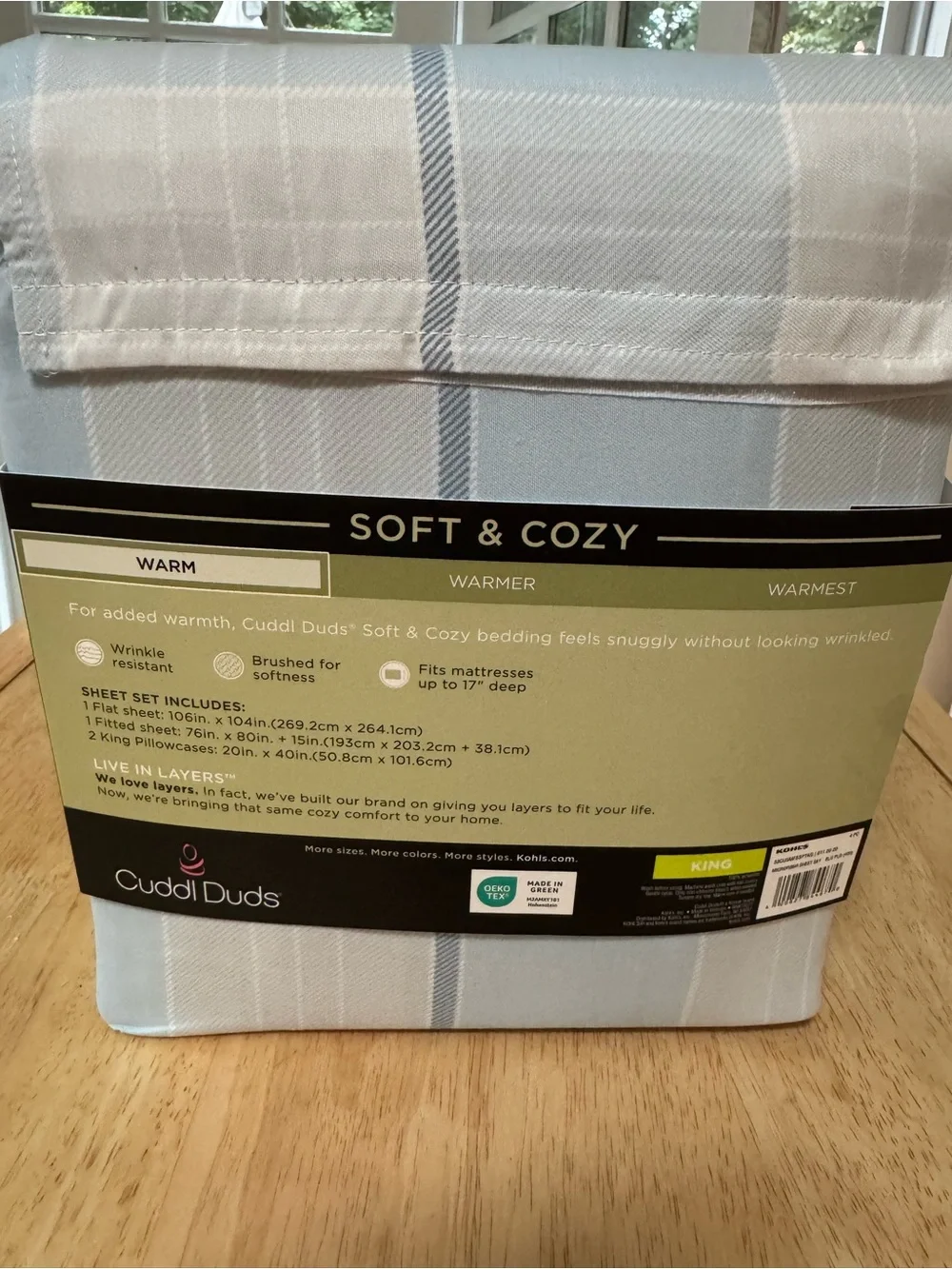 NWT Cuddl Duds King Microfiber Sheet Set Plaid Blue White Soft & Cozy New